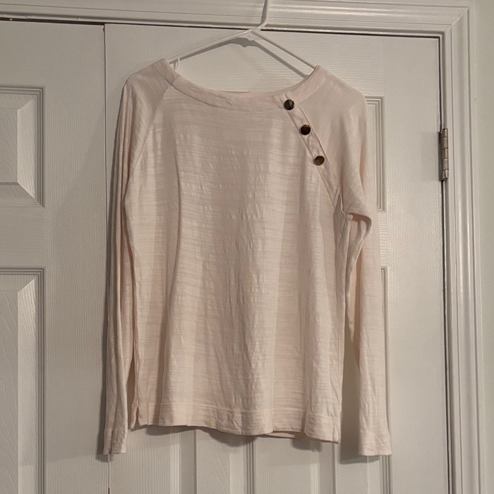 LOFT Cream Long Sleeve Top with Button Accents